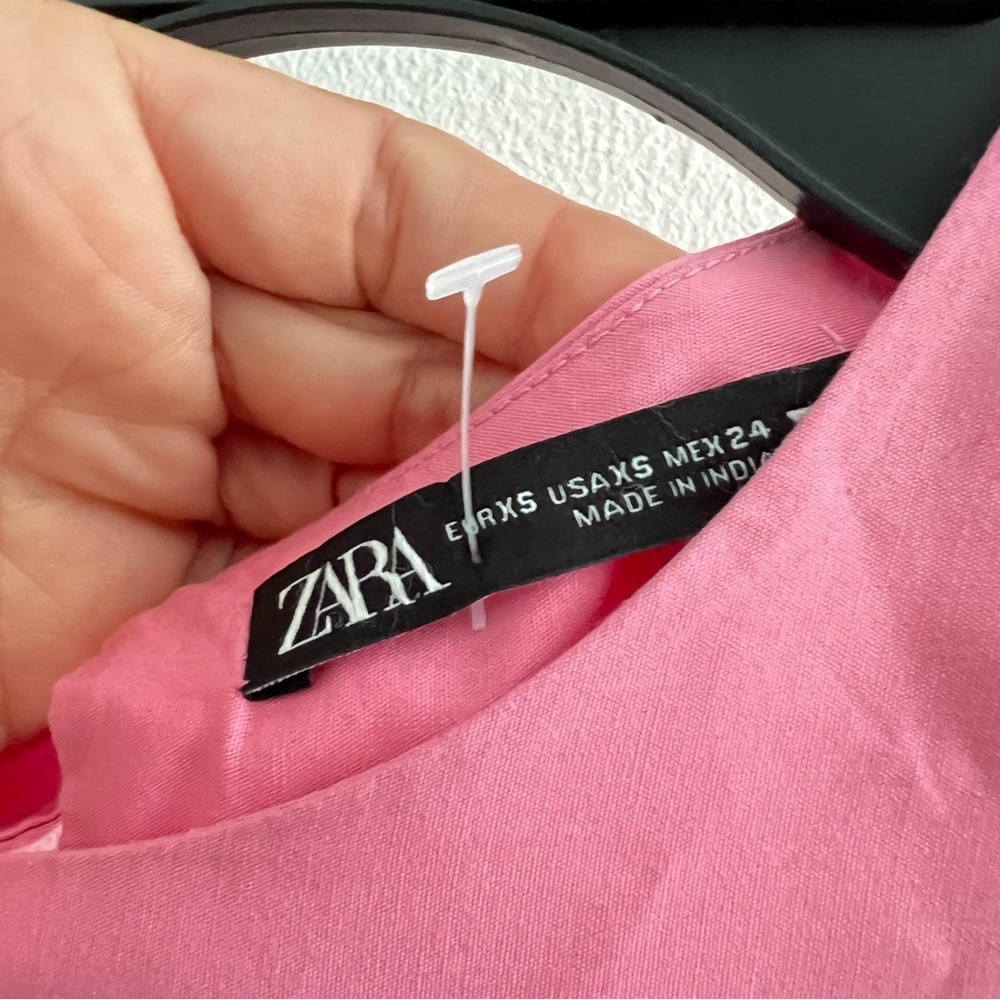 ZARA Eyelet Frilled Poplin Blouse Top Pink XSMALL Balloon Sleeve Women’s NEW - Picture 15 of 16